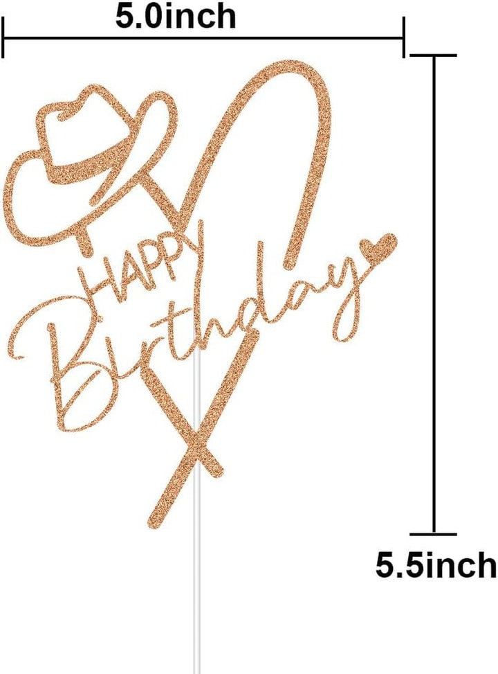 Cowgirl Happy Birthday Cake Topper, Mexican Western Birthday Cake Decor, Fiesta Theme Girls Bday Party Decorations Rose Gold Glitter