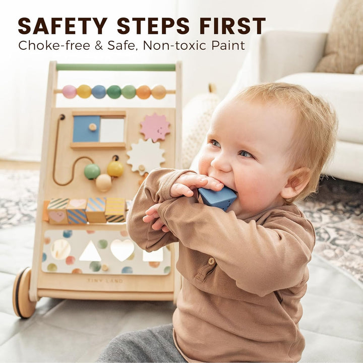 Wooden Baby Walker, Adjustable Speed Baby Push Walker for Boys and Girls, Montessori Activity Center Push Toy for Kids Development (Morandi)