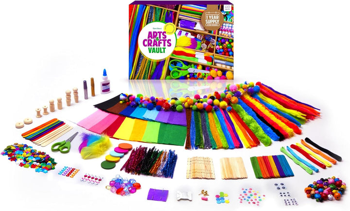 Arts and Crafts Vault - Craft Supplies Kit in a Box for Kids Ages 4 5 6 7 8 9 10 11 & 12 Year Old Girls & Boys - Crafting Set Kits - Gift Ideas for Kid Art Activity Gifts