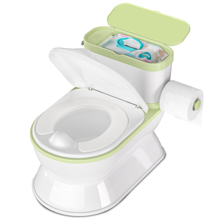 2-In-1 Toddler Potty Training Toilet - Larger Potty Chair & Detachable Training Seat for Boys & Girls Ages 1-3 with Flushing Sound, Wipes Storage, Toilet Paper Holder - Pink