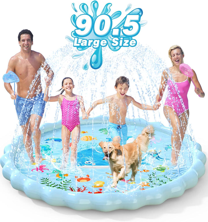 Splash Pad, Extra Large Sprinkler Play Mat Fun for Kids, Thicker Summer Outdoor Water Toys Toddler Pool for 3-12 Years Old Children Boys & Girls (102.3")