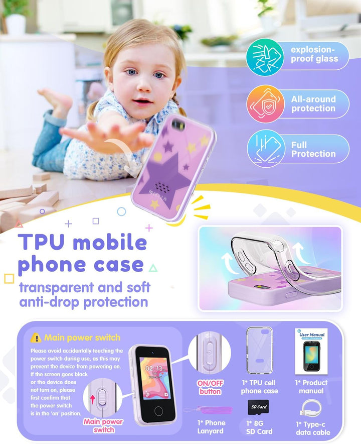 Phone for Kids Age 3-8,Kids Smart Phone for Girls Christmas Birthday Gifts,Toy Phone with Dual Camera Music Player Puzzle Games,Touchscreen Phone Learning Toy for 3 4 5 6 7 8 Year Old Girls