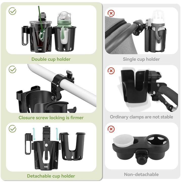 Stroller Cup Holder with Phone Holder, 3-In-1 Removable Bottle Holder, 360 Degrees Rotation Drink Holder for Wheelchair, Stroller, Bike, Walker, Scooter, Bicycle, Uppababy, Bugaboo, Britax