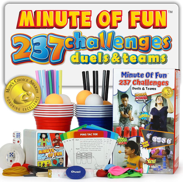 Minute of Fun Game - Minute to Win It Games for Kids, Adults, Teens, Families, Game Night, Gift for Home, Birthdays, or Travel. 2-12 Players! Original - 237 Challenges