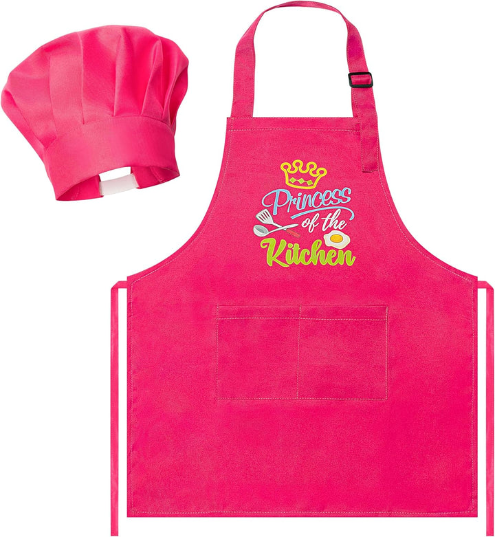 2 Pcs Kid Apron and Chef Hat Set, Adjustable Children Blue Kitchen Apron Cooking Baking Painting and Training Kits Dress up Role Play Chef Toy Kid Funny Cooking Gift New Year