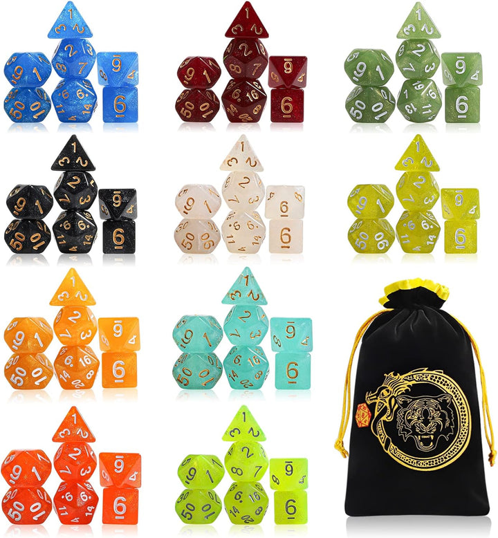 Polyhedral Dice Set (35 Pieces) with Black Pouches, 5 Complete Double-Colors Dice Sets of D4 D6 D8 D10 D% D12 D20 Compatible with Dungeons and Dragons DND RPG MTG Table Games