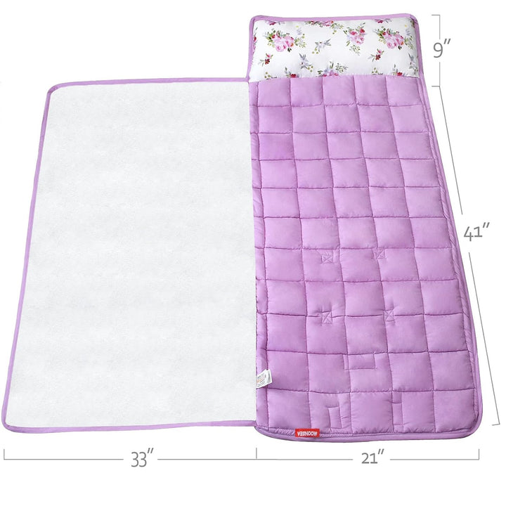 Toddler Nap Mat for Girls Floral, Kids Sleeping Mat with Fleece Blanket, Lightweight Perfect for Kids Preschool, Daycare, Travel Sleeping Bag, Fit Standard Cot