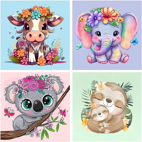 4 Pack Paint by Numbers for Kid Ages 4-8,Animals Paint by Number Kits for Kids, DIY Animal Oil Painting Suitable for Home Decoration (8X8Inch)
