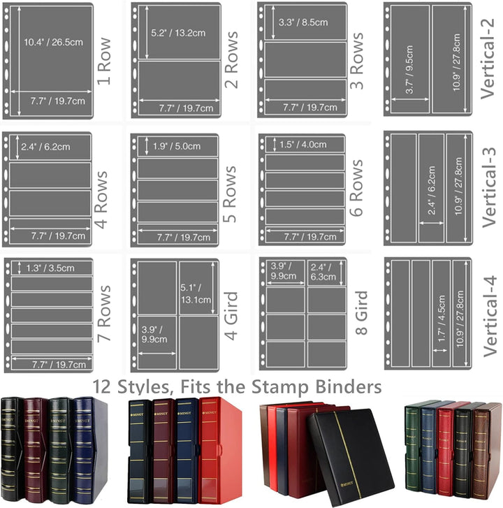 Vario Stamp Pages for Stamp Album Binder, 10 Sheet (20 Page) 1 Row Pages for Stamp Collectors, Professional Pack (1 Row)