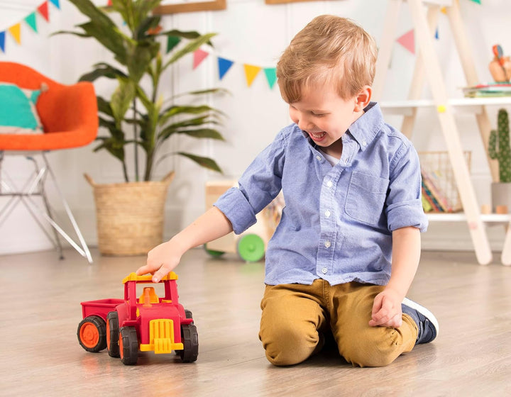 – Wonder Wheels – Red Toy Tractor and Trailer – Farm Toys for Kids, Toddlers – Pretend Play – Recyclable Materials – 1 Year +