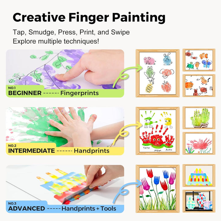 Washable Finger Paints for Toddlers, 10 Colors Large Capacity (2.1Fl Oz), Non Toxic Baby Paint for Hand and Feet, Safe Art Supplies, Preschool Learning Gifts for Kids Age 2+