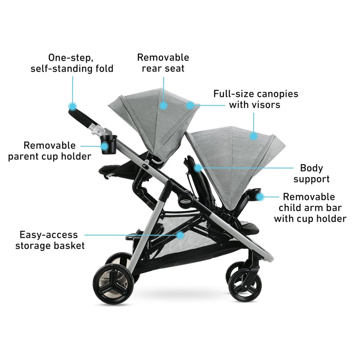 Ready2Grow LX 2.0 Double Stroller Features Bench Seat and Standing Platform Options, Clark