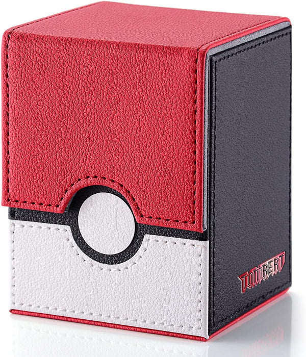 150+ Premium Deck Box Case for PTCG, MTG, Large Capacity with 2 Dividers, Fits 100+ Sleeved Cards TCG Trading Card Games(Vertical - Red & White)