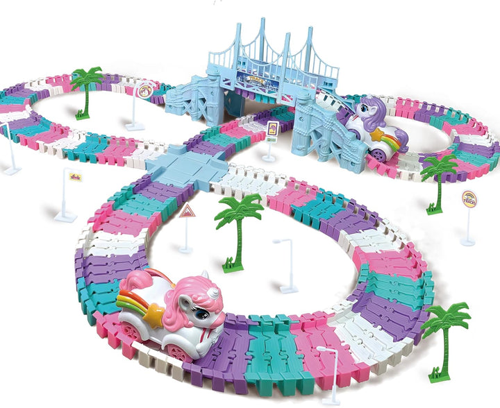 242PCS Uicorn Race Tracks for Kids Ages 4-8,Flexible Car Track Set Princess Toys Birthday Gifts for 3 4 5 6 Year Old Girls and Toddlers