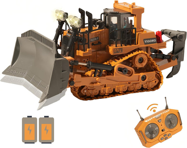 9-Channel Metal RC Bulldozer with Lights and Sound - Remote Control Heavy Equipment Construction Vehicles Dozer Toys for Adults Kids Boys Ages Year 3 4 5 6 7 8 9 10 11 12 13+