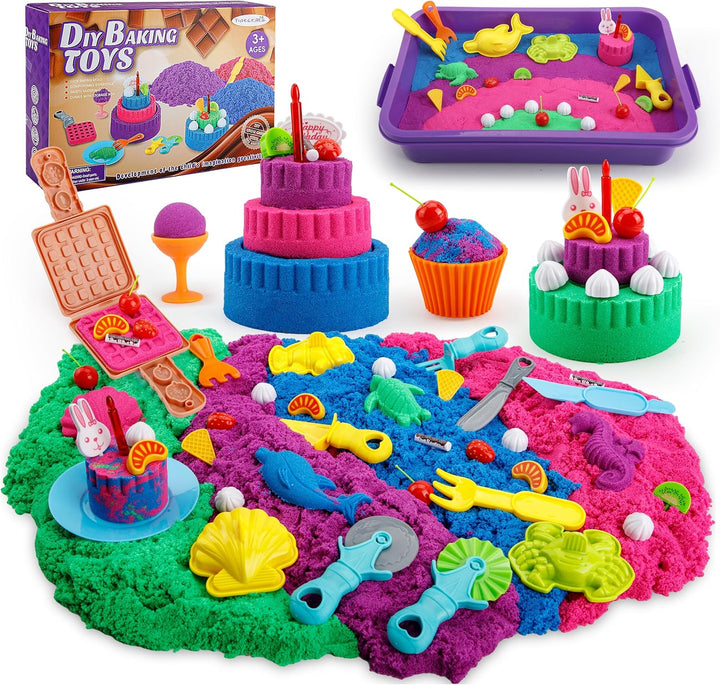 Sensory Play Kit: Sand Art & Ice Cream Toy - 4Lbs Colorful Sand,Molds,Tools,Sandbox W/Lid - Fun Gift for Kids(3-8)