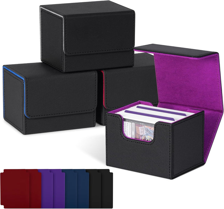 Card Deck Box for Trading Cards, MTG Commander Deck Box Holds 120+ Single Sleeved Cards, Leather Magnetic Card Storage Box Fits for TCG CCG Magic Cards (Black)