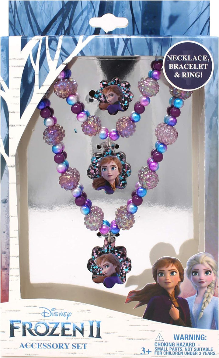 Girls Jewelry Set - Dress up Toy Jewelry Box Set with Bead Necklaces, Bracelets, and Rings - Frozen Play Accessories - Ages 3+