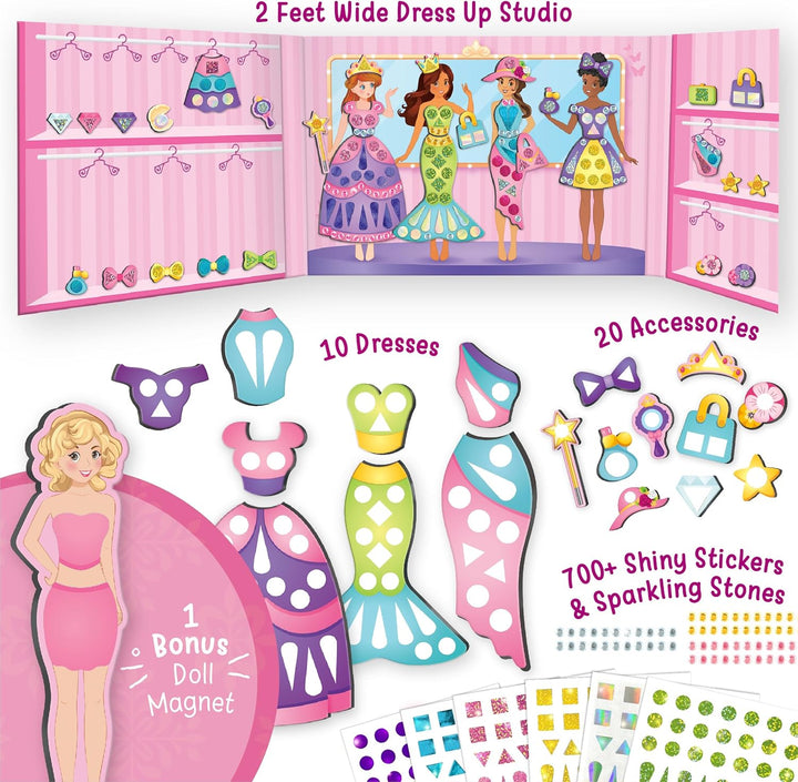 DIY Magnetic Dress-Up Princess |Pretend Play Magnetic Toys for Kids | 30 Magnetic Dresses & Accessories | Interchange & Create Unlimited Outfits | Birthday Gift for 3,4,5,6,7,8 Year Old Girl
