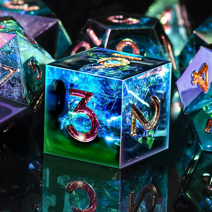 7-Die DND Dice Set Handmade Sharp Edge Polyhedral Dice for Dungeons and Dragons RPG MTG Table Games（Dark Star）