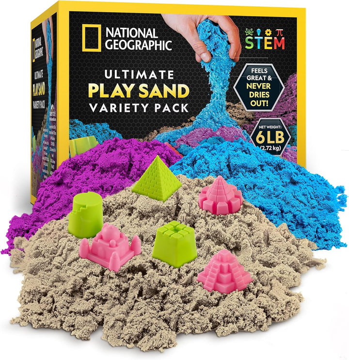 National Geographic Moon Sand - 12 Lbs. with Castle Molds (Natural) - a Fun No Mess Sensory Activity, Kids Fake Sand Play Set, Sensory Bin Filler
