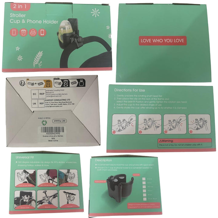 Universal Stroller Cup Holder, Adjustable Drink Holder with Phone Holder for Baby Stroller, Wheelchair, Walker, Bike, Scooter, Gifts for Family Member.