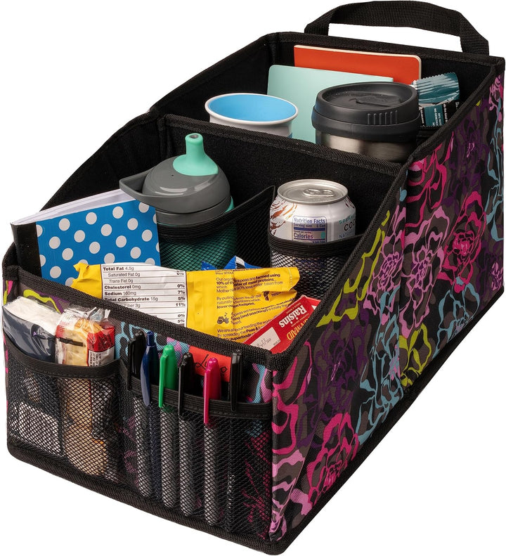 Backseat Car Organizer for Front & Rear Seats - Black Oxford - 9 Compartments & Cup Holders for Travel & Road Trip Essentials for Kids - Fits Cars, Trucks & Vans