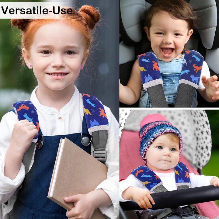 Seat Belt Cover Pad for Baby, Soft Seatbelt Cushion Covers for Kids 2Pcs Car Seat Strap Shoulder Pads for All Car Seats, Stroller, High Chair,Blue Dinosaur
