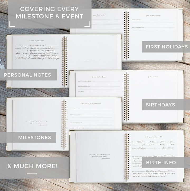 Keepsake Baby Memory Book for Boys and Girls – Timeless First 5 Year Baby Book – Neutral Journal Scrapbook or Photo Album - Record a Milestone for Every Event from Birth to Age 5