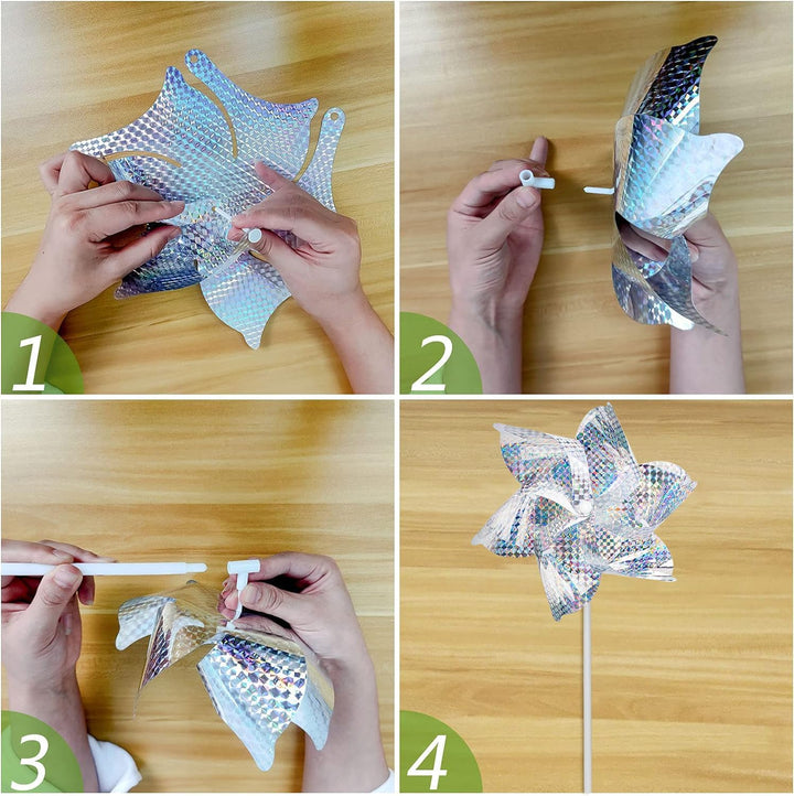 Reflective Pinwheels,10-Pack Extra Sparkly Pinwheels for Garden Decor, Pinwheels for Kids,Scare Birds Away from Garden Yard Patio Lawn Farm (10 Pack).