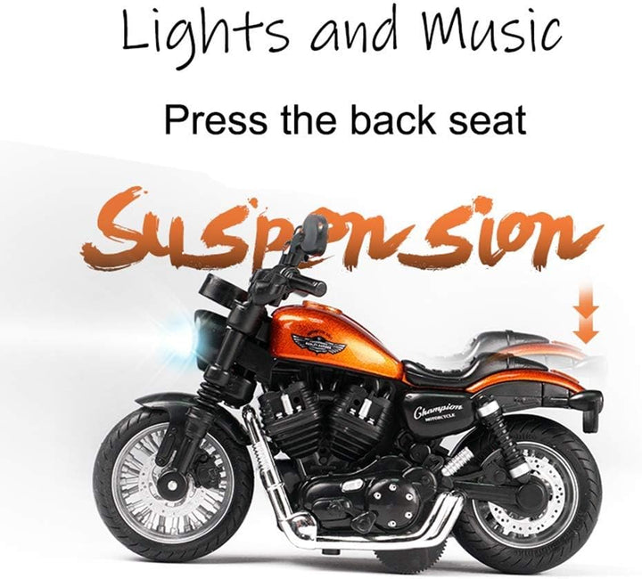 Pull Back Motorcycle Toys, Tiny Gift with Music Lighting, Retro Motorcycles Toy for Boys Kids Age 3-12 Year Old (Orange)