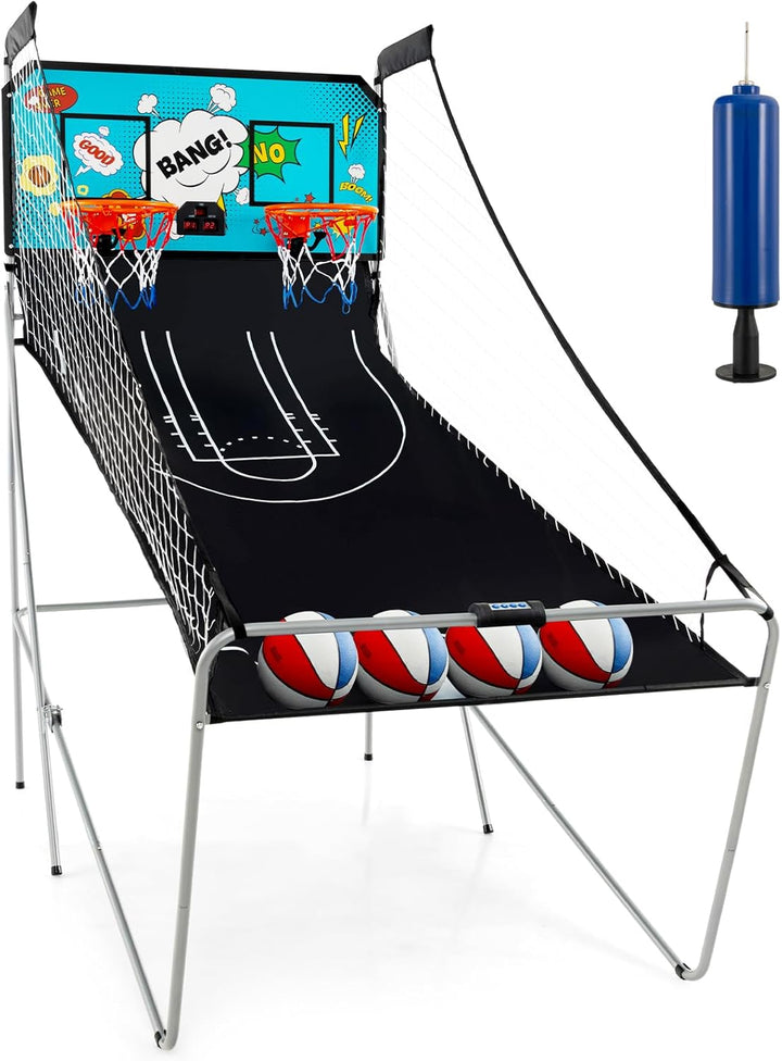 Foldable Basketball Arcade Game, 8 Game Options, Electronic Double Shot 2 Player W/ 4 Balls and LED Scoring System, Indoor Basketball Game for Kids, Adults
