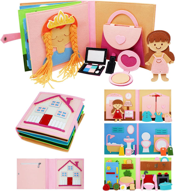 Montessori Felt Busy Book Toddlers Quiet Book Preschool Early Learning Educational Travel Toys for Kids Age 2 3 4 5 6 Years Travel Essentials Daily House Learning Activities Girls Gift