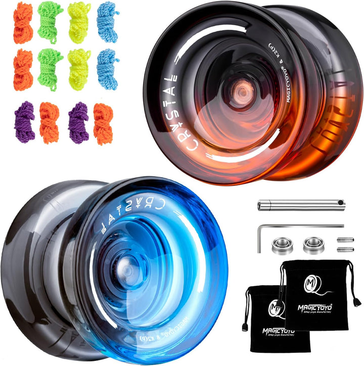 K2 Crystal Black Yoyo Professional, Responsive Yoyo for Kids Beginners with Extra Unresponsive Yo Yo Bearing, Pro Plastic Trick Yo Yo for Adults+12 Stings+Bearing Removal Tool+Storage Bag