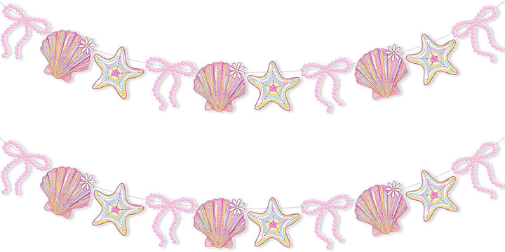 2 Pack Blue Bow Starfish and Seashell Garland 6.56 Ft Ocean Coastal Nautical Beach Party under the Sea Paper Bow Hanging Banner for Summer Birthday Wedding Bachelorette Mermaid Baby Shower