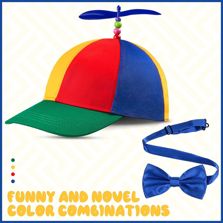 Propeller Top Hat Rainbow Nerd Silly Twirly Cap Helicopter Hat with Spinner and Adjustable Bowtie for Costumes