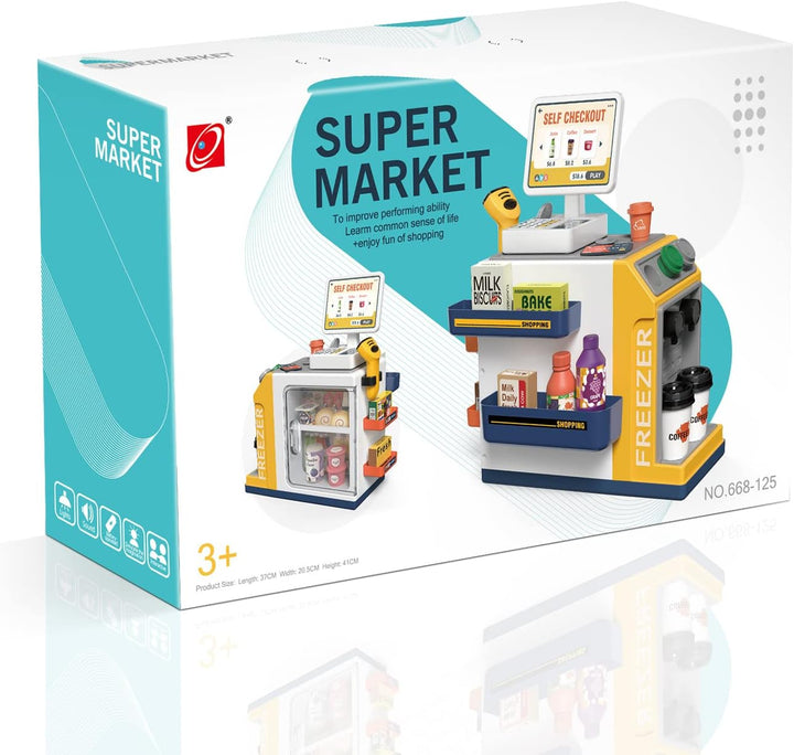 Cash Register Playset for Kids - 48PCS Pretend Play Money, Calculator, Scanner, Credit Card and Play Food for Boys and Girls Ages 3+ (668-125)