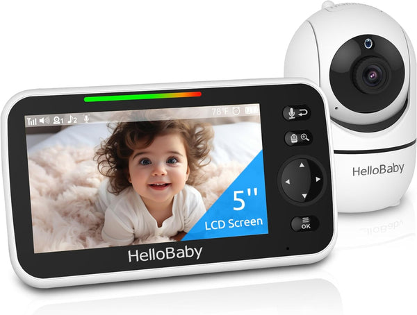 No Wifi Baby Monitor 5" Screen 30-Hour Battery Pan-Tilt-Zoom Video Upgrade with Camera and Audio, Night Vision, VOX, 2-Way Talk, 8 Lullabies and 1000Ft Range