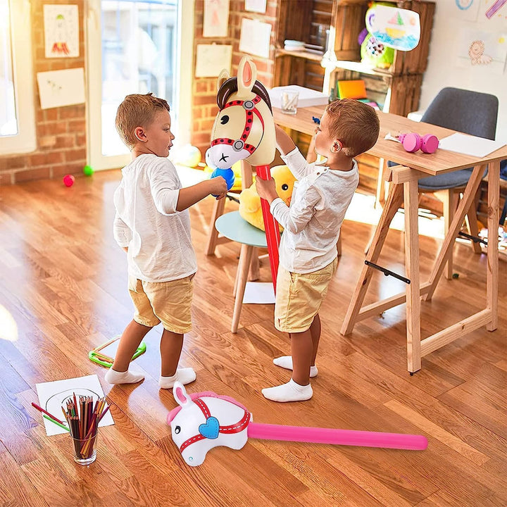 4 Pieces Inflatable Stick Horse Inflatable Horse Head Stick Balloon Funny Stick Horse Toy for Kids Inflatable Horse on a Stick for Birthday Cowboy Party Supplies(37 Inch Pink)