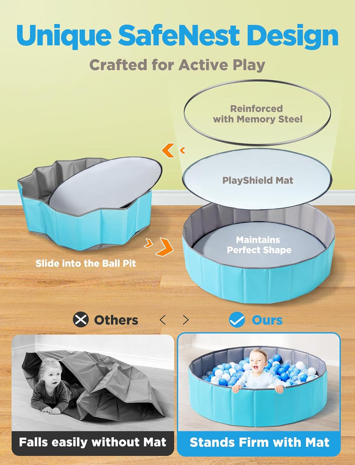Large Ball Pit for Toddlers - 44In Baby Ball Pool with Playmat, Hold over 1000 Balls, Foldable Play Pit for Kids Dogs Indoor and Outdoor Games, Party Toys Gifts, Balls Not Include (Blue)
