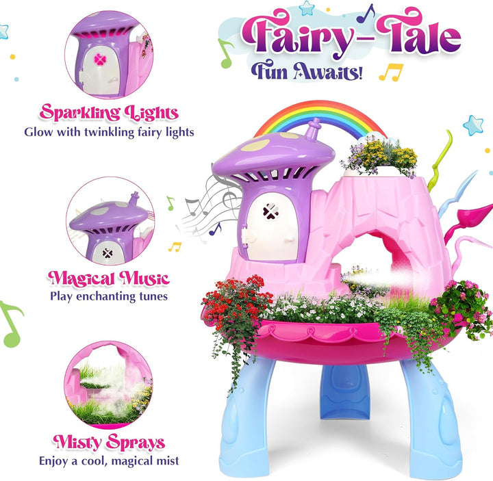 Kids Fairy Garden Kit | Indoor & Outdoor Fairy Toy Gardening Set with House, Mist, Music, Light & Tools | Fairy Garden Kit for Kids to Grow, Play, and Learn | for Girls & Boys of Ages 3 and Up