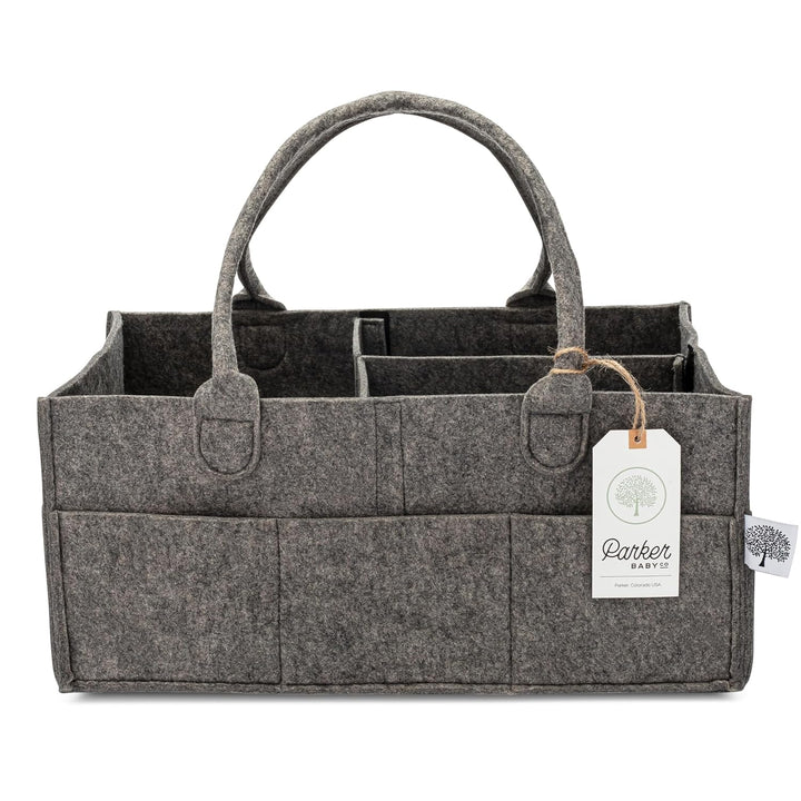 Diaper Caddy - Nursery Storage Bin and Car Organizer for Diapers and Baby Wipes - Gray, Large