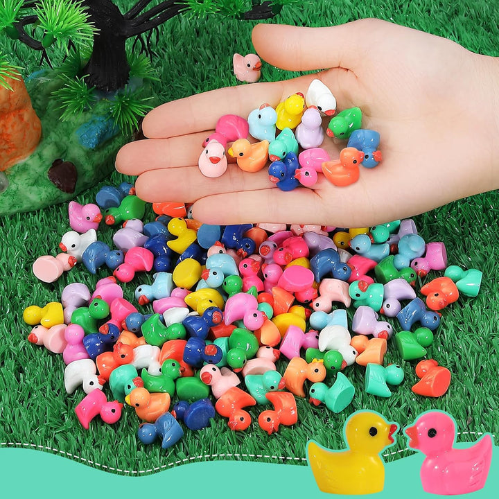 130 Pcs Mini Ducks Bulk Resin Duck Figurines for Miniature Landscape Garden Aquarium Potted Accessories Home Prank Game Dollhouse Decor Office Decompression