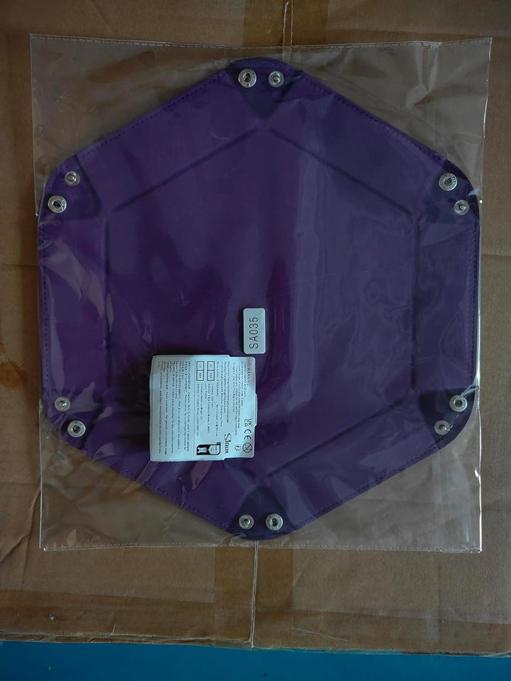 Double Sided Dice Tray, Folding Hexagon PU Leather and Velvet Dice Holder for Dungeons and Dragons RPG Dice Gaming D&D and Other Table Games, Dark Violet