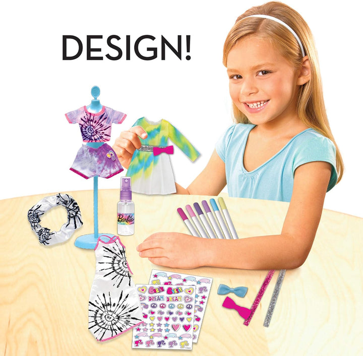 Barbie Tie-Dye Fashion Designer Kit – DIY Design Set for Girls with Dresses, Markers, Stickers & Tools – Create Real Barbie Outfits, Craft Activity for Kids Ages 6+