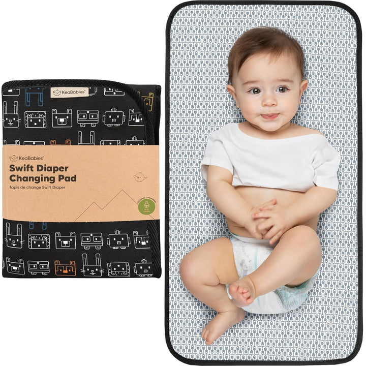 Portable Diaper Changing Pad, Easy Wipe Clean - Foldable Waterproof Baby Changing Mat for Diaper Bag, Compact, Lightweight, 25X13 Baby Changer Travel Essential, Machine Washable (Black Geo)