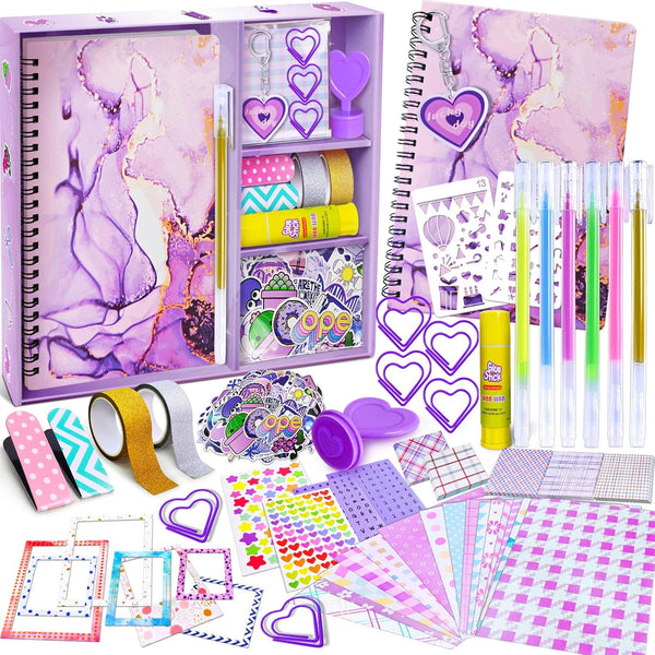 DIY Journal Kit for Girls, Scrapbook & Diary Supplies Set, Girls Diary Christmas Birthday Gifts for 8 9 10 11 12 13 14 Year