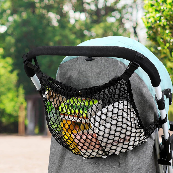 Universal Stroller Organizer, Polyester Net Mesh Bag Fits for Uppababy, Nuna, Britax, Doona Strollers, Non-Slip Adjustable Stroller Mesh Cargo Net Storage Caddy Accessories