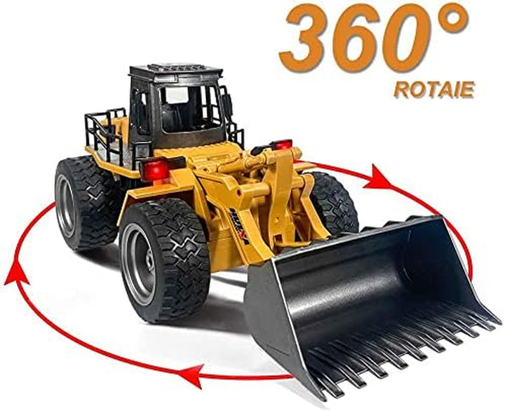 Remote Control Bulldozer Toy Truck, 1/18 Scale RC Metal Rc Front Loader 4WD Construction Vehicles for Boys Girls Kids with Rechargeable Two Battery 6+Year