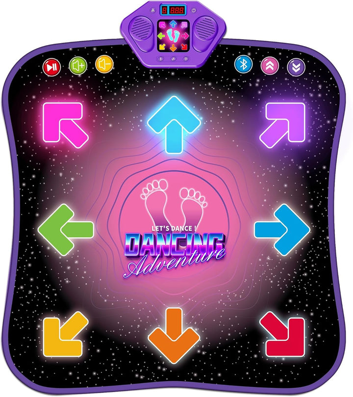 Dance Mat Toys for 3-12 Year Old Kids, Electronic Dance Pad with Light-Up 6-Button Wireless Bluetooth, Music Dance with 5 Game Modes, Birthday Toys Gifts for 3 4 5 6 7 8 9 10+ Year Old Girls